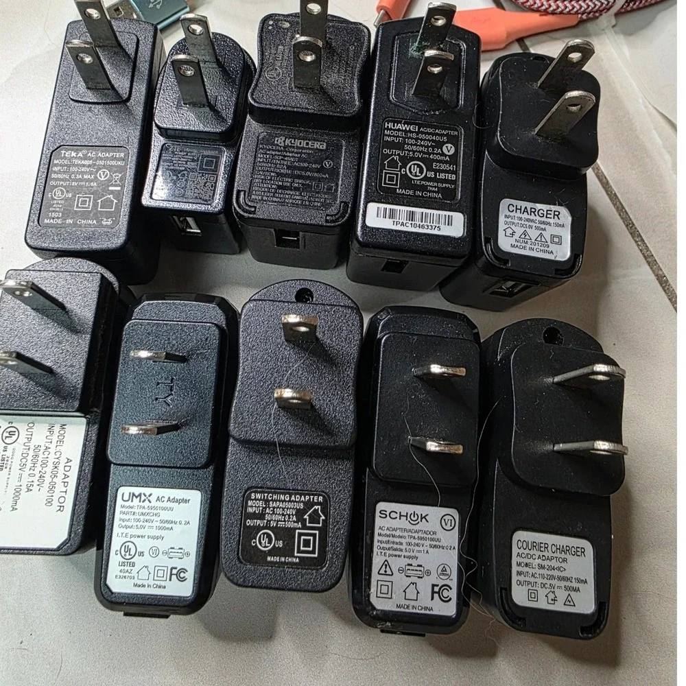 10 USB Wall Charger Adapters 3 Cables‎ Huawei Kyocera ZTE Schok UMX Mixed W4
